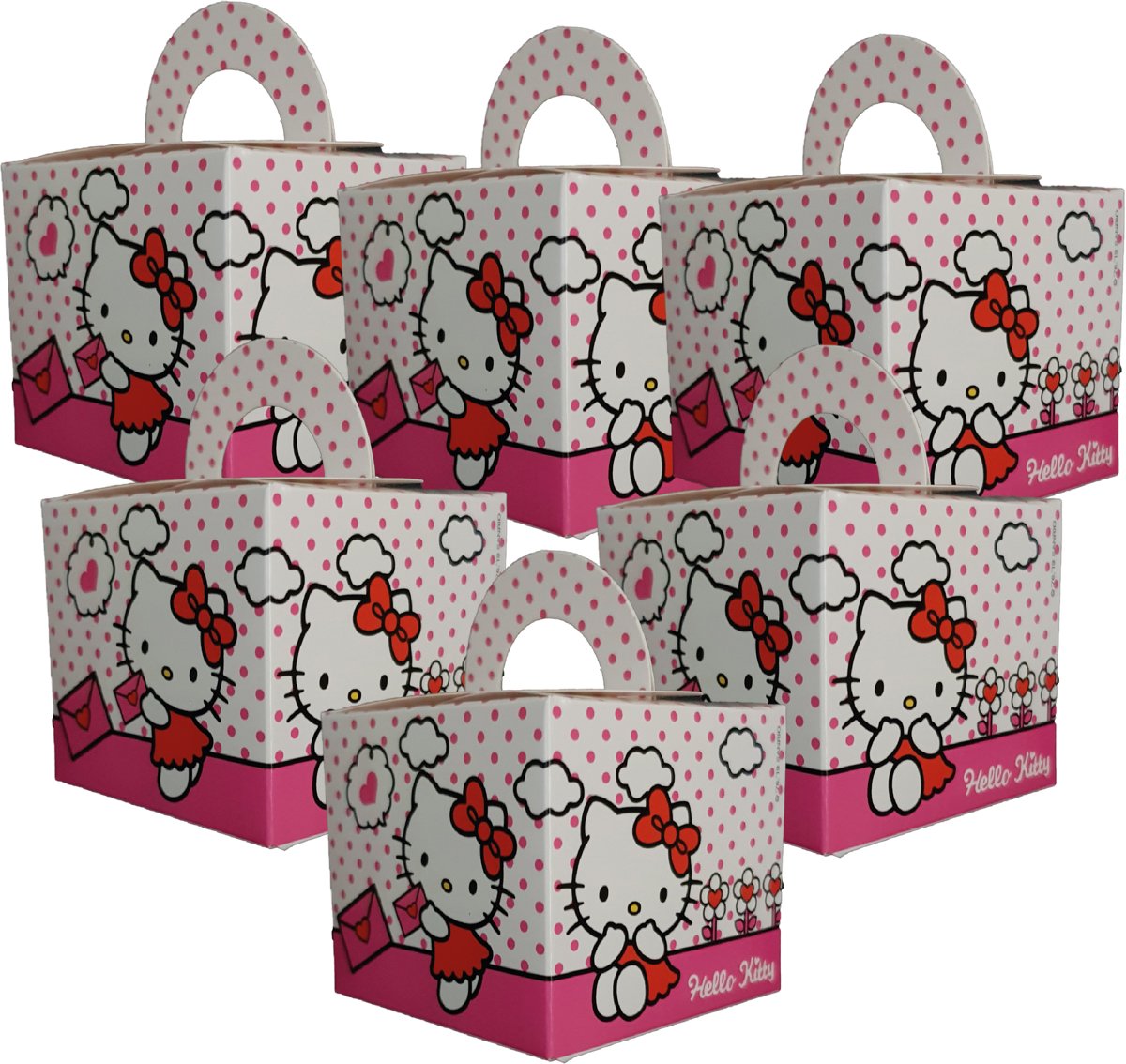 Traktatie doosjes Hello Kitty 8 stuks 6,5x6,5x6,5 cm